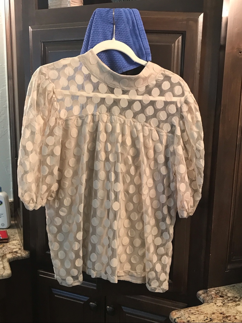 Sheer Polka Dot Puff Sleeve Blouse - Cream